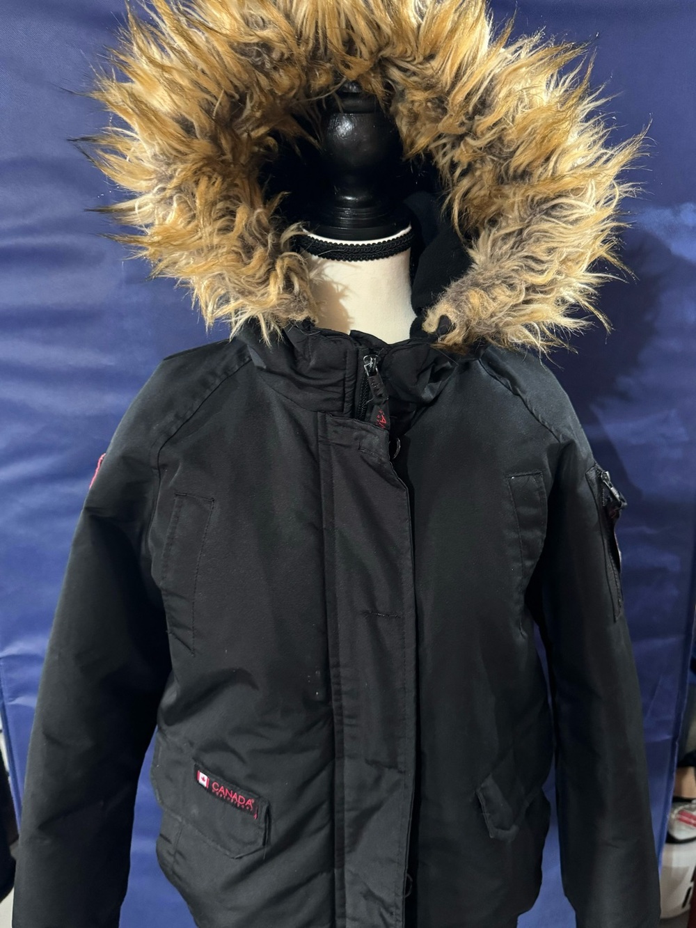 Kids' Black Puffer Jacket with Faux Fur Trimmed Hood